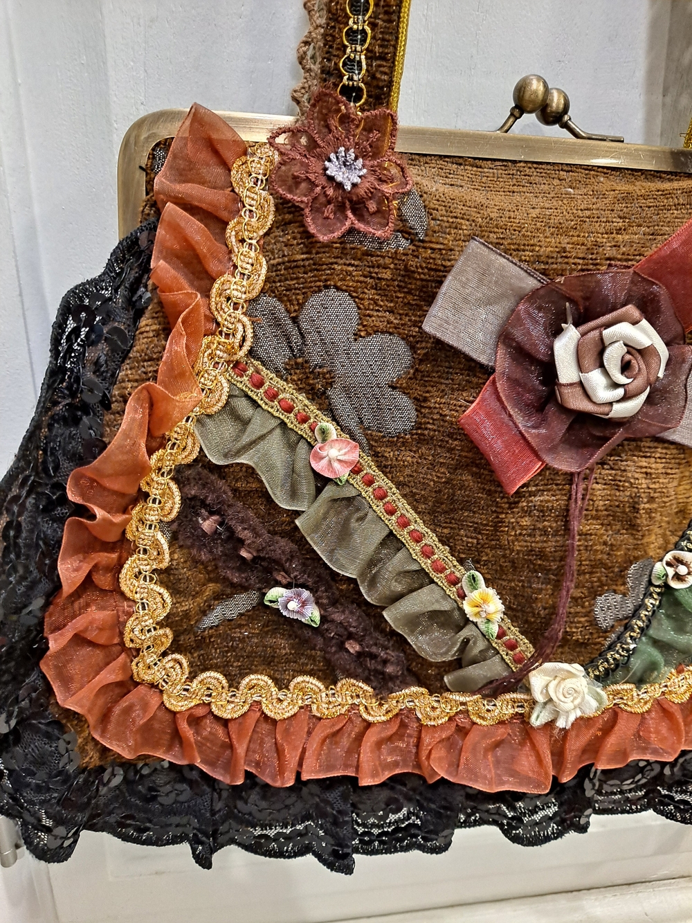 Malina Vintage Bohemian Victorian Floral Applique Bag Tapestry Fairy Cottage - Picture 3 of 13